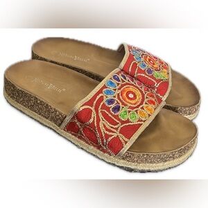 Nature Breeze Women's Red Embroidered Sandals